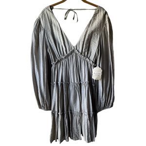 NWT Altar’d State Sage Vneck Mini Dress Long sleeve Size Large